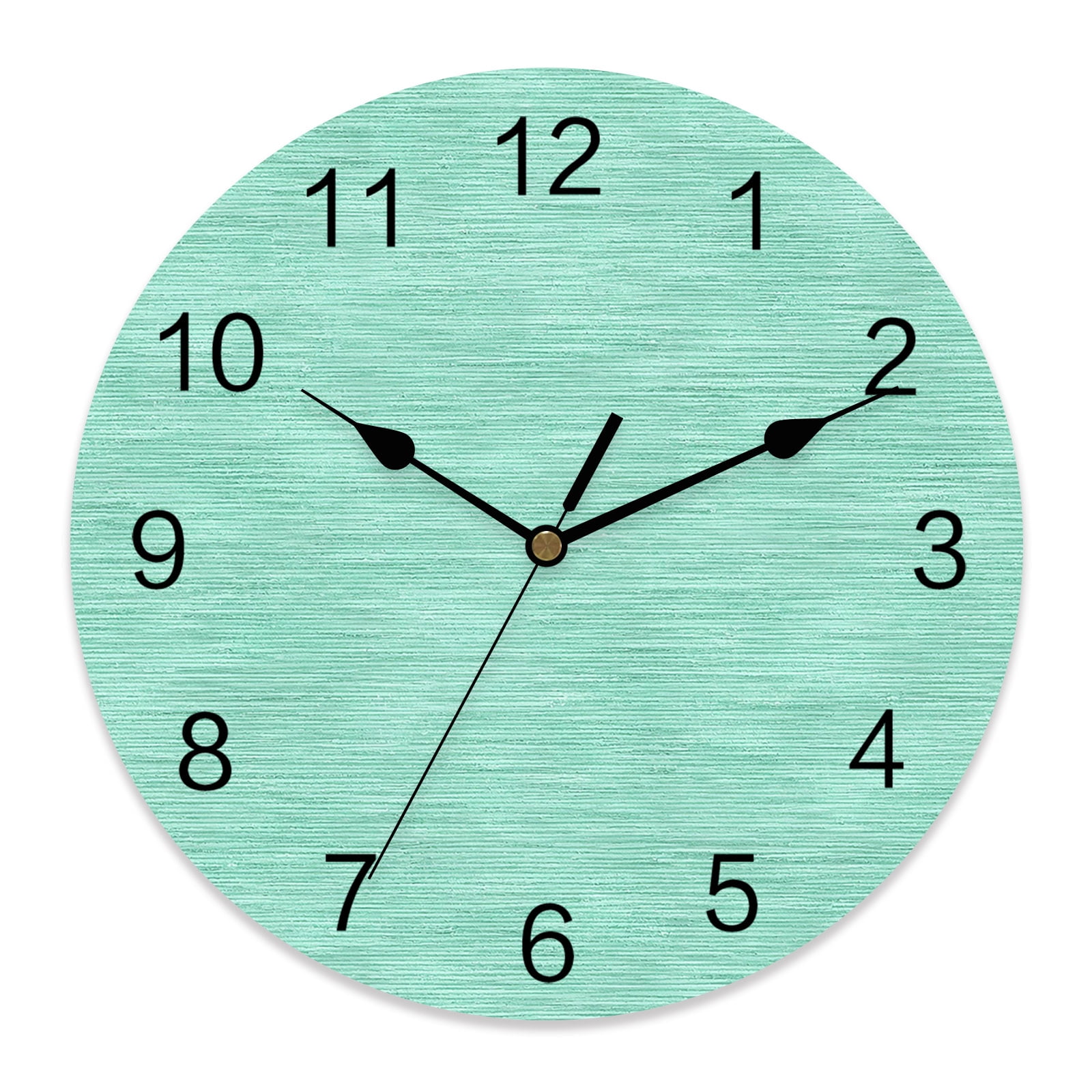 Wall Clock Mint Linen Weave Clocks PVC Silent Non-Ticking Battery Operated Decorative Solid Color Texture Round Clock for Home Living Room Kitchen Bedroom Office School Wall Decor 10 Inch