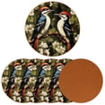 thumbnail image 2 of Woodpecker Microfiber Leather Round Coasters (6PCS) - 11x11 cm/4.3x4.3 in Set for Drinks,and Durable Beverage Coasters with Holder - Your Table Surface and Enhance Décor, 2 of 6