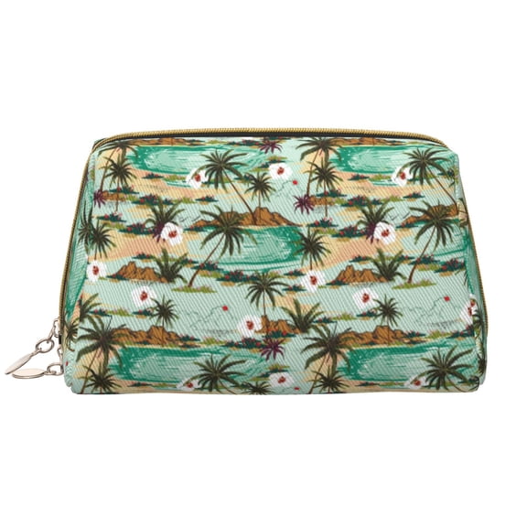 Naloa Colorful Hawaii Palms Leather Makeup Bag for Purse Travel, Portable Small Cosmetic Organizer for Women and Girls, Make up Bag with Zipper