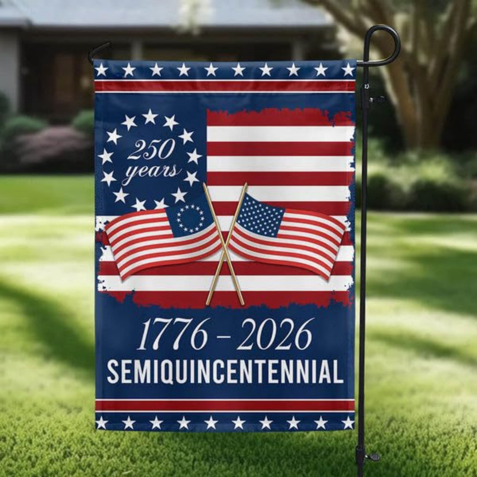 Leatfisat 250Th Anniversary America House Flag 18 Inch Double Sided,250 Anniversary Usa Anniversary Patriotic 1776-2026 Semiquincentennial Banner Commemorative Outdoor Outside Decoration