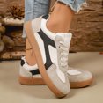 thumbnail image 3 of Tennis Shoes Womens Color Block Suede Fashion Trainers Athletic Shoes Lace up Antislip Flat Sneakers Lightweight Skate Shoes Khaki Size 8, 3 of 8