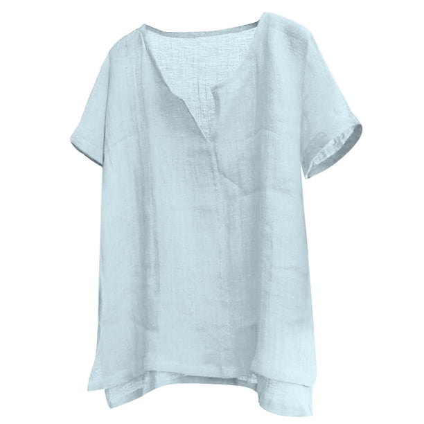 Camisa Henley de algodón y lino para hombre: manga corta, corte holgado, color liso, playa/yoga, tallas M-XXXXL, todas las estaciones