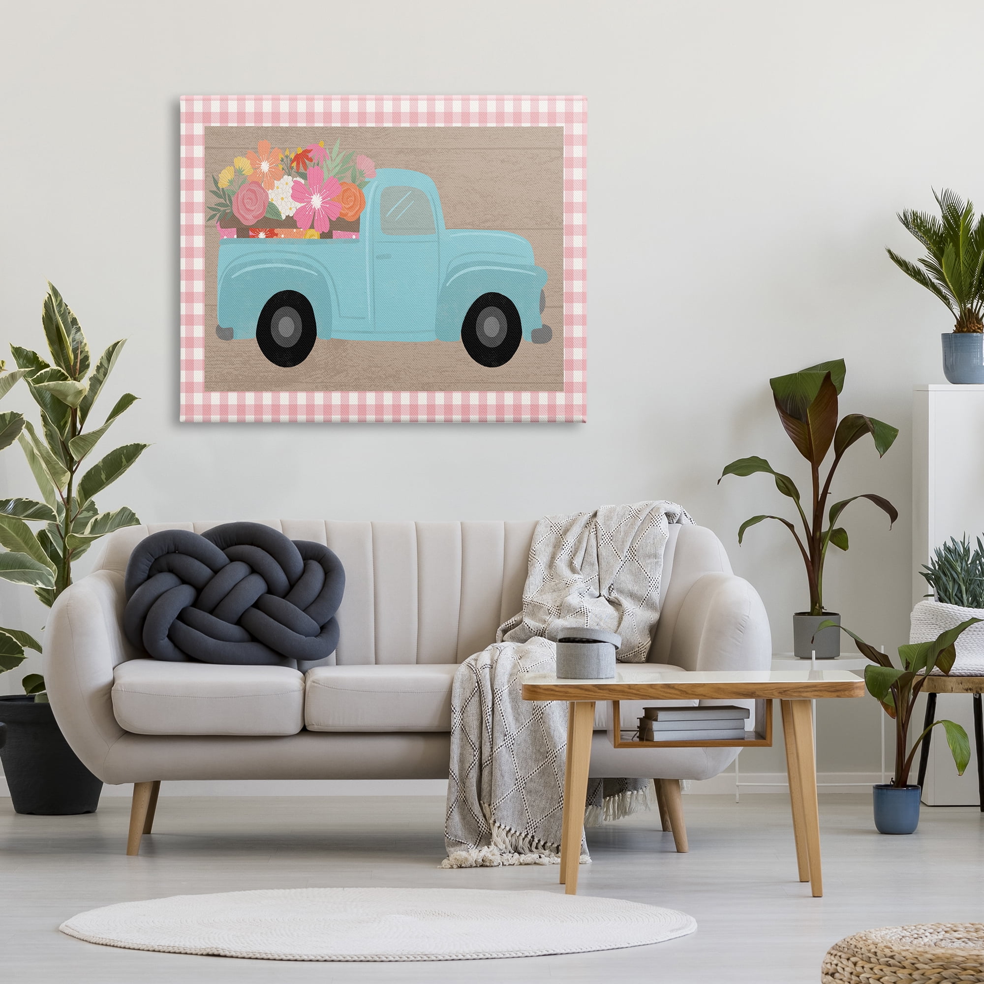 Stupell Industries Pastel Blue Farm Truck Spring Florals Pink Plaid, 36 x 48, Designed by Taylor Shannon Designs