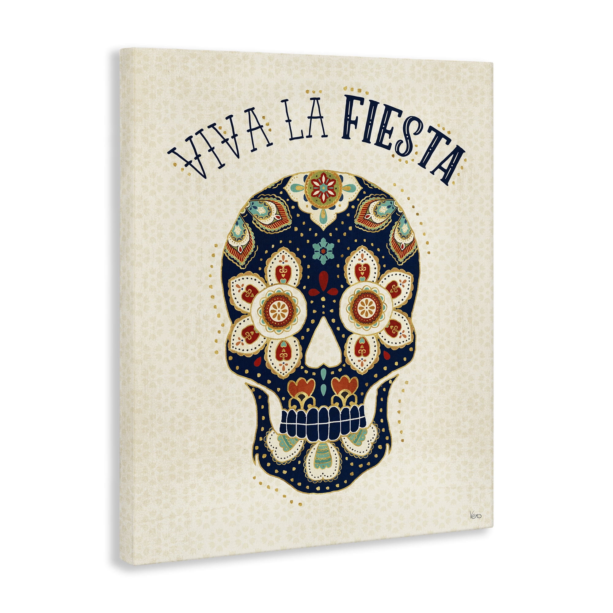 Stupell Industries Viva la Fiesta Calavera Inspirational Quotes & Sayings Painting Wrapped Canvas Art Print Wall Art, 36 x 48