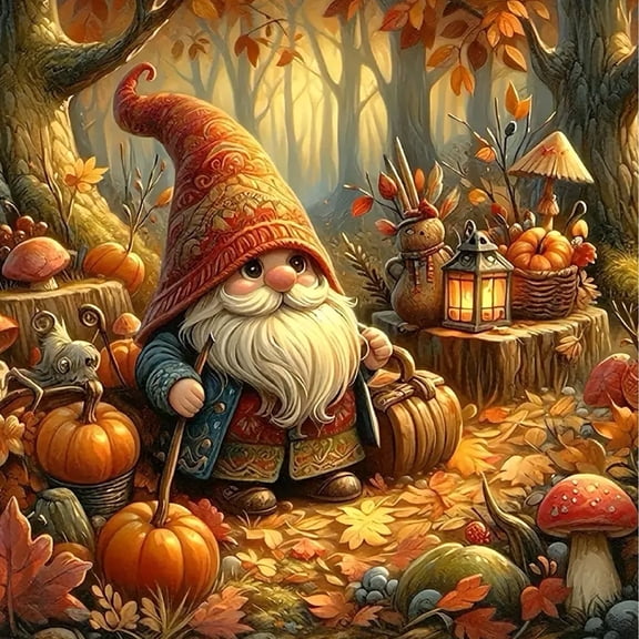 BYGFHLYW 5D Diamond Painting Kits for Adults, Fall Gnome Pumpkin Full Drill DIY Diamond Art, Autumn Harvest Home Wall Decor, 14 x 14 Inch