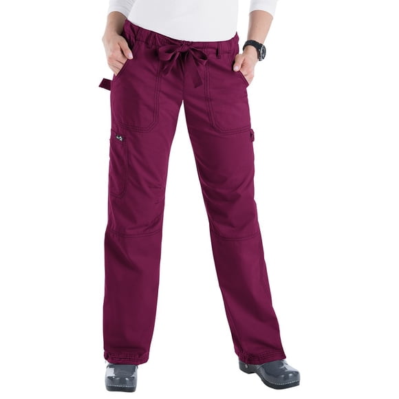 KOI Women's Lindsey Ultra Comfortable Cargo Style Scrub Pants (Petite Sizes), Wine, X-Large/Petite