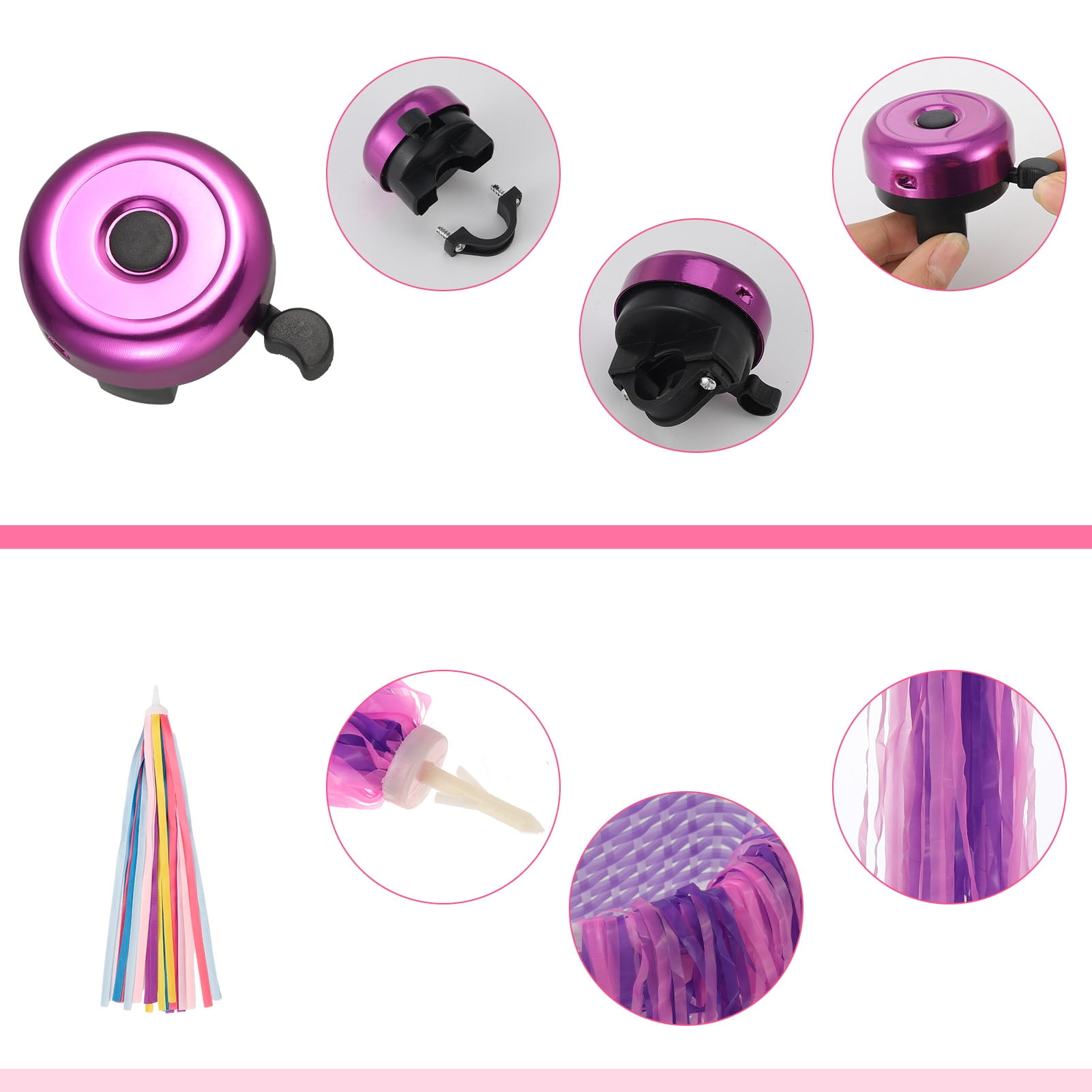 Hengguang 5Pcs Girl's Bicycle Basket Streamers Set, Kid's Bicycle Basket, Bike Bell and Star Shaped Beads for Girls and Boys Bike Basket Front Decoration