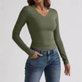 thumbnail image 2 of Nestiefly Long Sleeve Shirts for Women Fall Fashion V Neck Crop Tops Soft Stretchy Thermal Base Layer Undershirt Army Green M, 2 of 6
