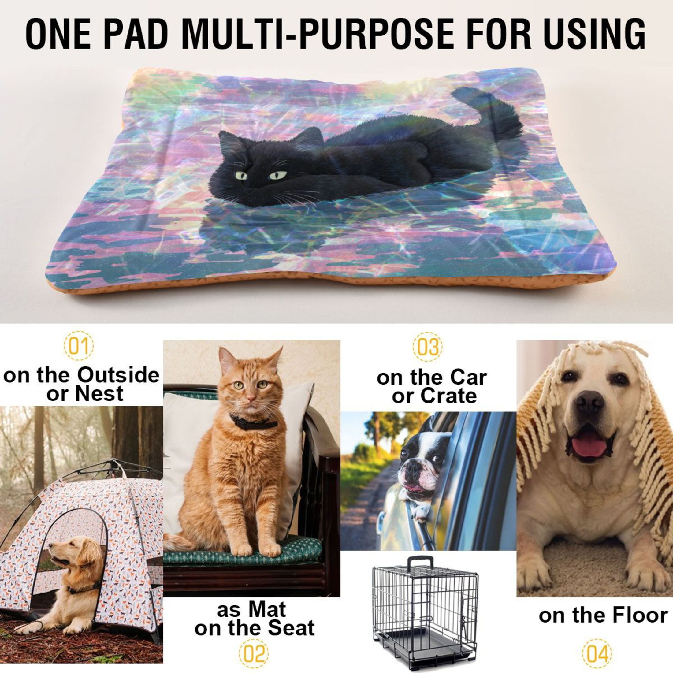 Cozy Mat Pet Bed Indoor Outdoor Warm Soft For Cat Dog Puppy(S/M) Black Cat Swimming