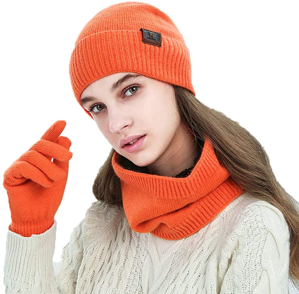 Non-Slip Touch Screen Gloves Gift Sets for Men Women 3 Pieces Winter Warm Knit Beanie Hat Long Scarf 