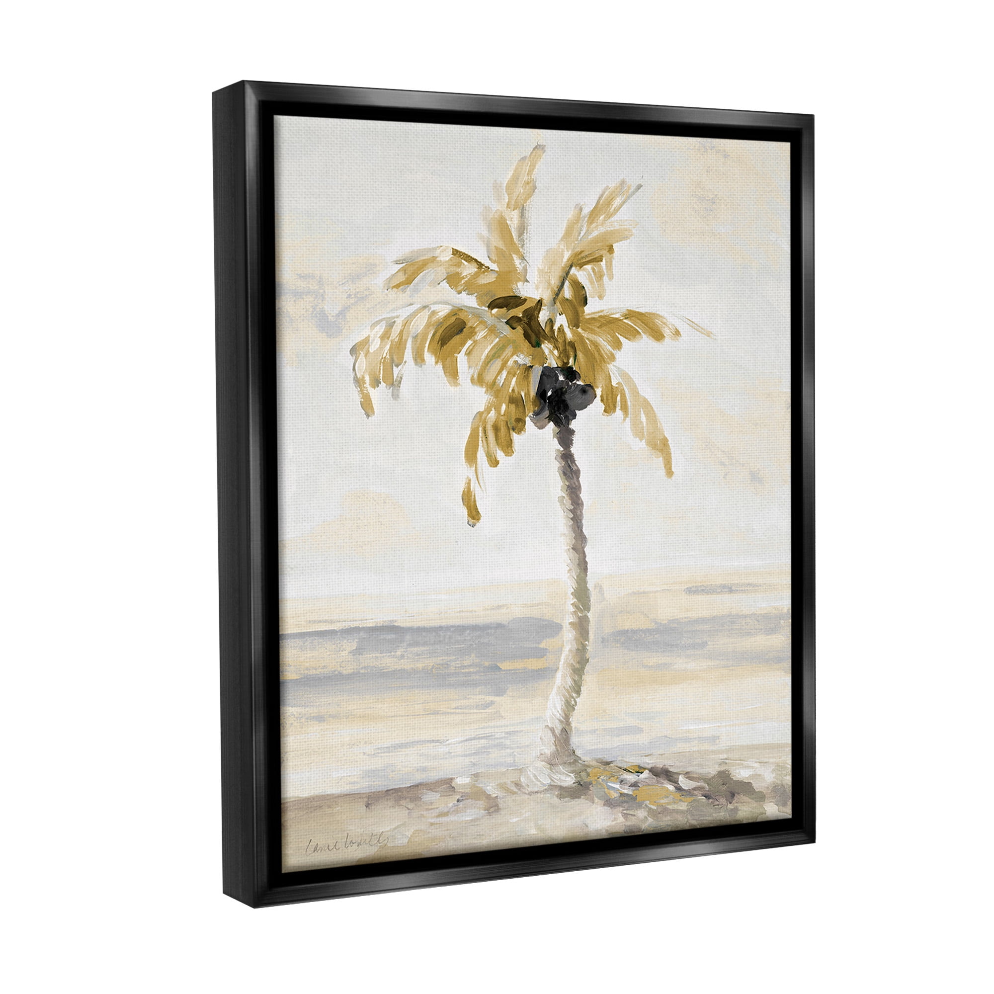 Stupell Industries Neutral Lone Palm Tree Landscape Painting Black Floater Framed Canvas Art Print Wall Art, 17 x 21