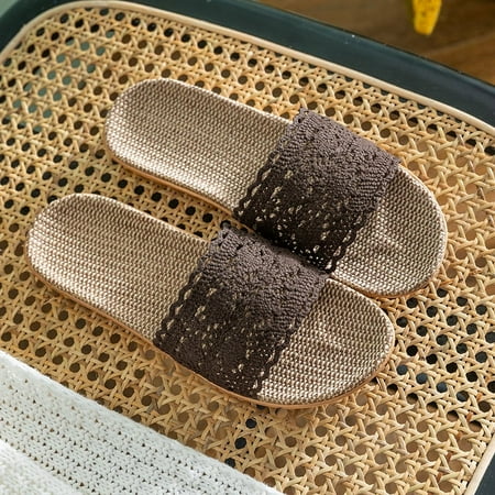 

Summer Internet Celebrity Lace Women‘s Sandals and Slippers Home Indoor Non-Slip Floor Home Linen Slippers Women‘ Summer