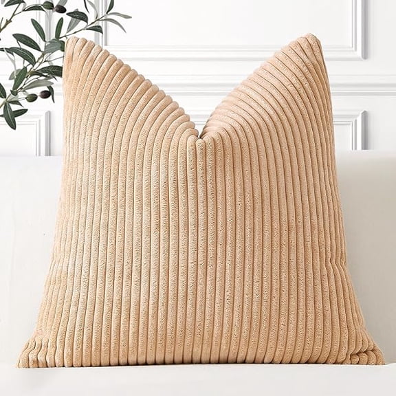 Eryueer Cozy Striped Corduroy Cushion Cover 50x50cm Super Soft Decorative Square Throw Pillow Covers Case for Sofa Couch Bedroom Car Decor 20 x 20 Inches, Khaki