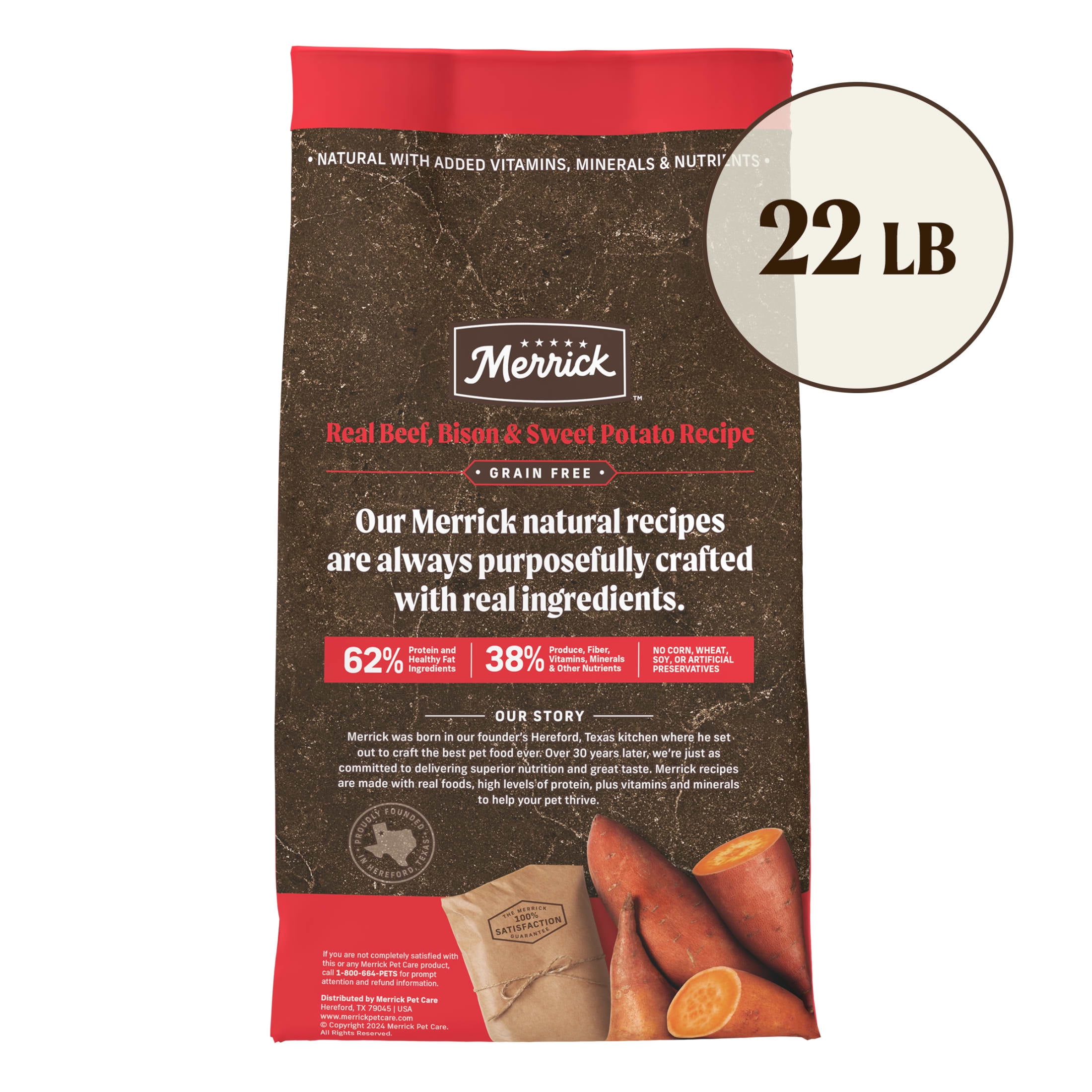 Merrick Real Bison Beef & Sweet Potato Dry Dog Food, Grain Free, 22 lb Bag