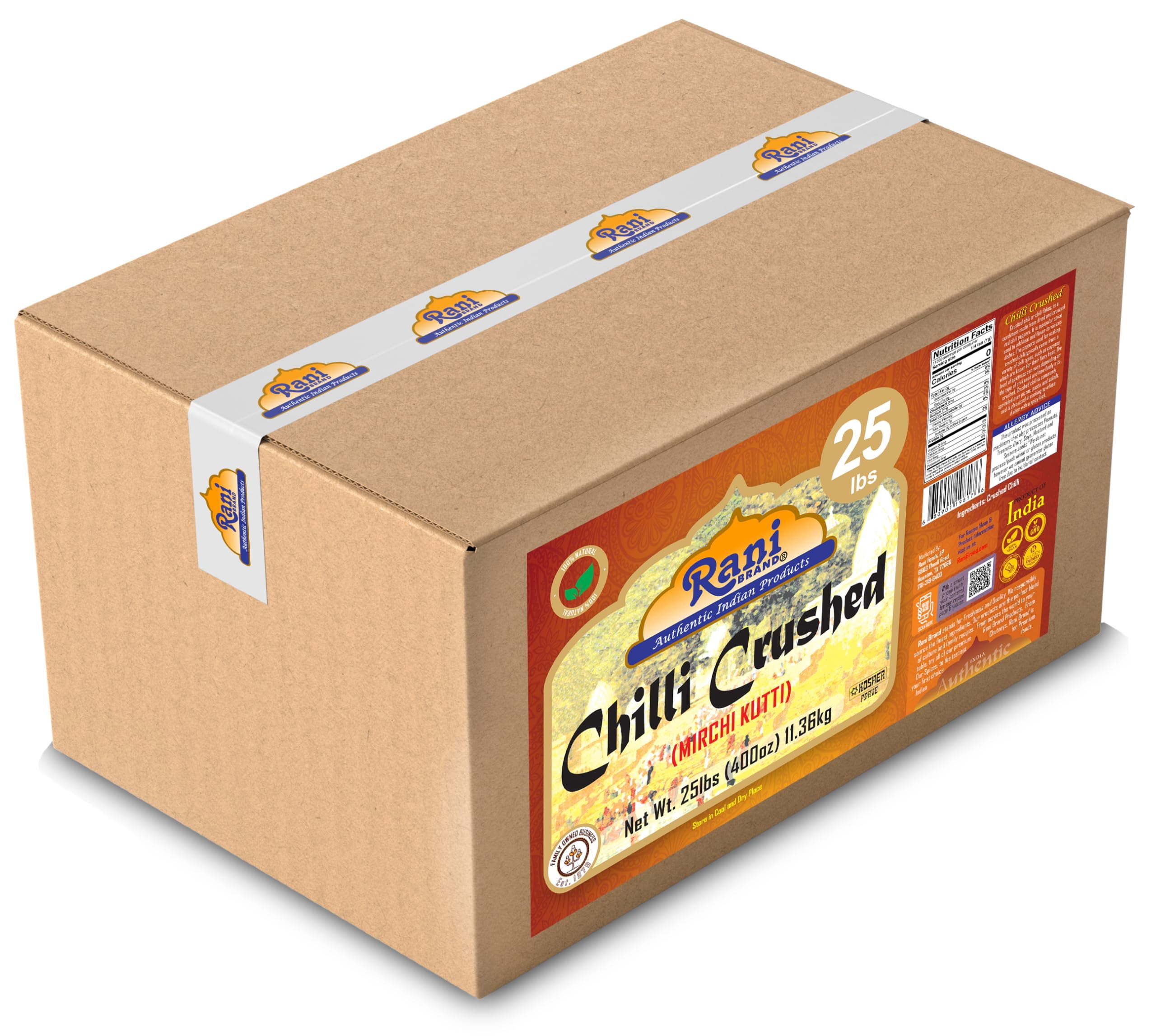 Rani Crushed Red Pepper Flakes Chilli (Pizza Type Cut) 400oz (25lbs) 11.36kg Bulk Box ~ All Natural, No Color added, Gluten Friendly | Vegan | NON-GMO | Kosher | No Salt or fillers