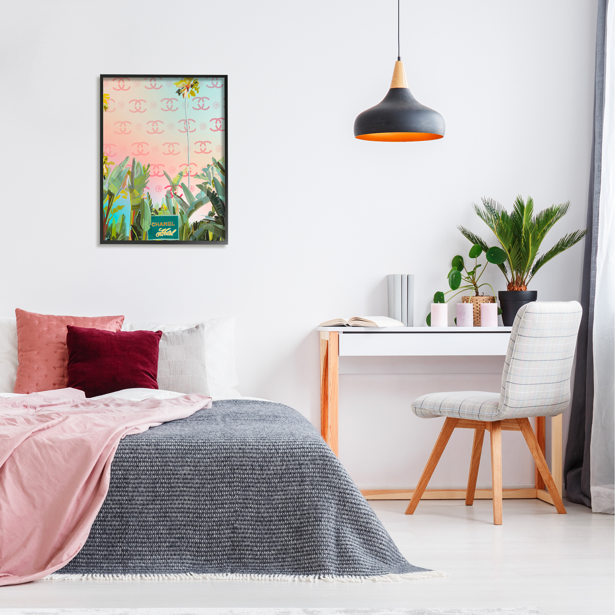 Stupell Industries Glam Tropical Hotel Nature Painting Black Framed Art Print Wall Art, 24 x 30