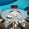 thumbnail image 6 of Easter Bunny Round Tablecloth, Fitted Table Cover with Elastic for 45"-54" Round Tables, Colorful Eggs Cute Rabbit Blue Country Wooden Table Cloth Outdoor Indoor Dinning Party Waterproof Tablecloths, 6 of 7