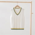 thumbnail image 2 of Otqutp Boys Girls Knitted Vests Cotton Striped Trim Sleeveless Solid Sweater Gilet Spring Autumn Back to School Campus Sweater Waistcoat, 2 of 9