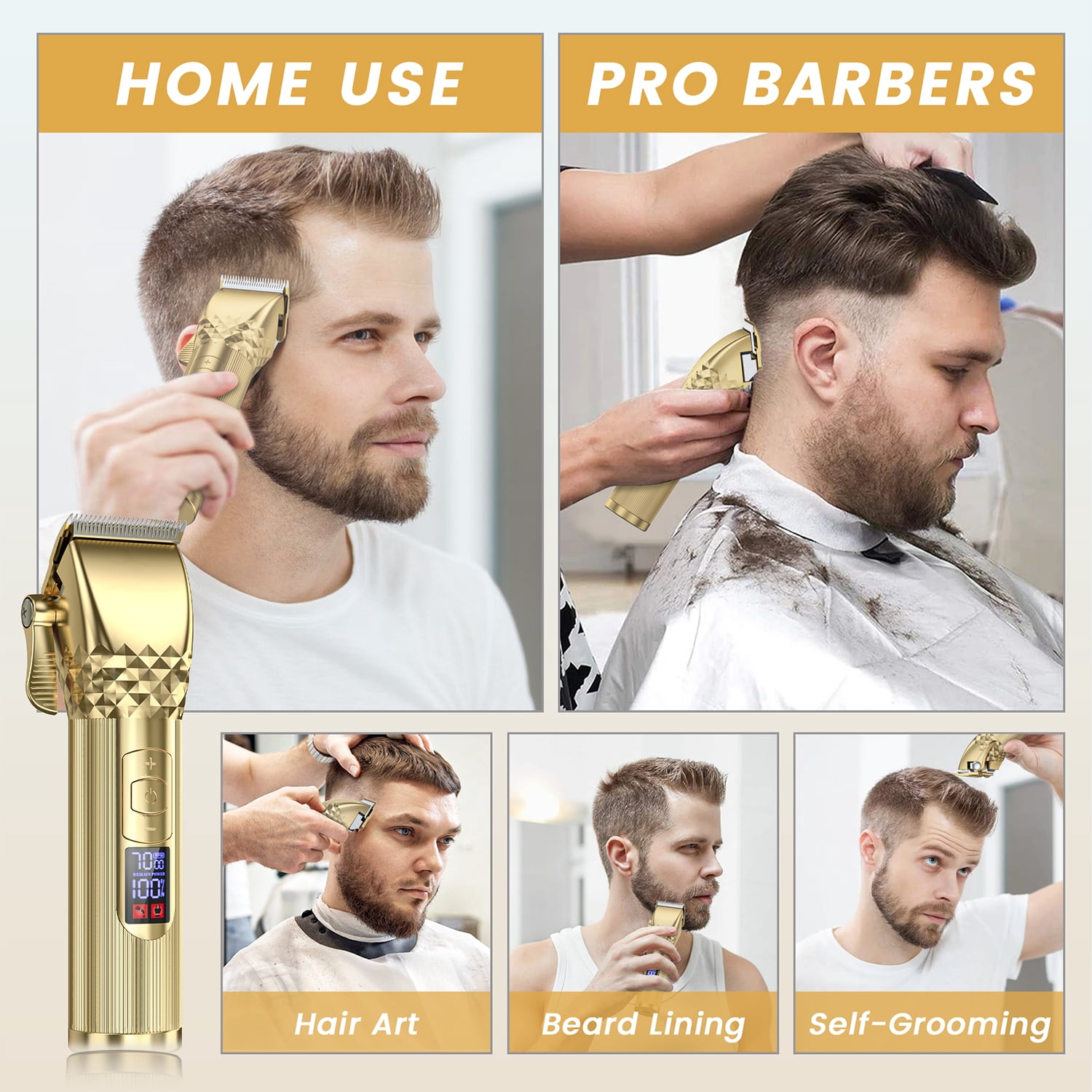 Professional Hair Clippers for Men, Cordless Rechargeable Beard Hair Trimmer, LED Display Barber Haircut, 7000RPM Men?s Razor Shaver Grooming Kit with 10 Guide Combs Gifts for Men Husband Father