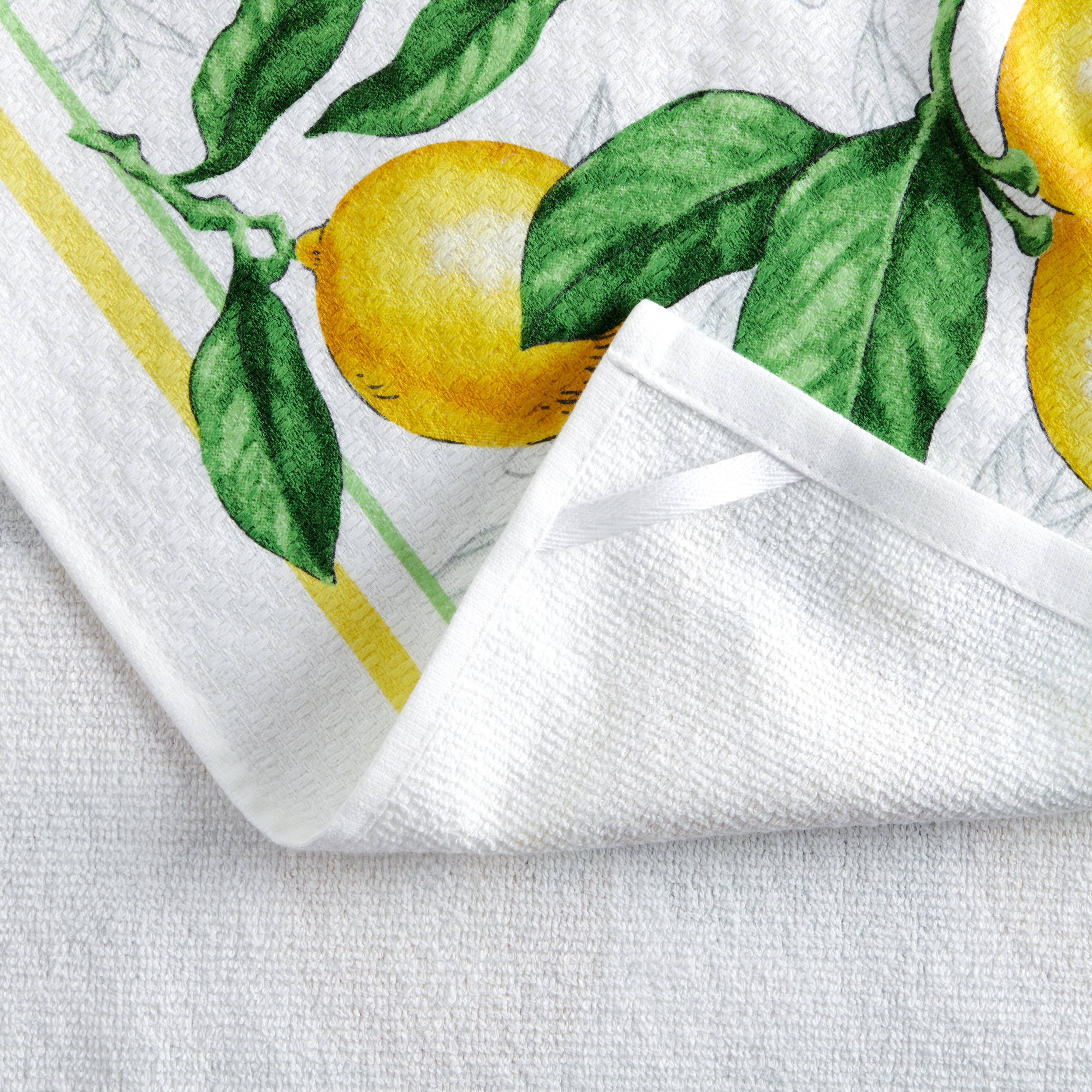 Martha Stewart Lots of Lemons Modern Kitchen Towel, Oven Mitt & Potholder Set 4-Pack, White-Yellow, 2KT: 16"x28", OM: 7"x13", PH: 7"x10"