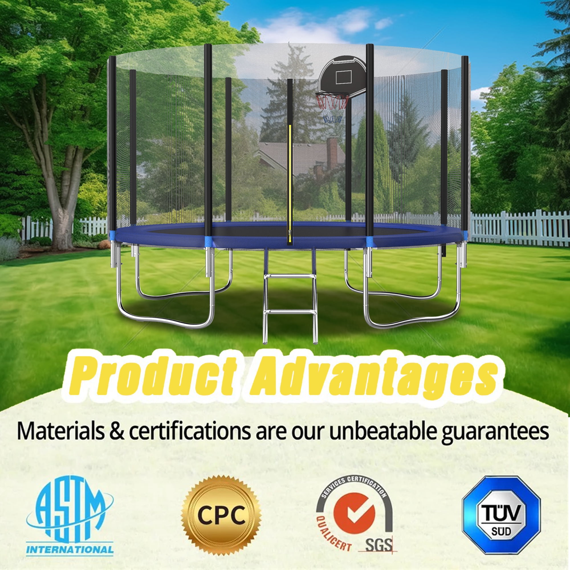 Shengchao Trade 12FT Trampoline with Safety Enclosure Net, ASTM Approval, and Basketball Hoop