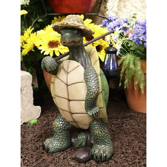 Ebros Gift Nautical Nature Lover Adventure Hiking Tortoise with Straw Hat Statue