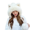 thumbnail image 2 of harmtty Ladies Winter Hat Thick Plush Cartoon Ear Decor Knitted Thickened Ear Sequin Drawstring Cold Resistant Plush Ball Decor Lady Outdoor Cap White, 2 of 8