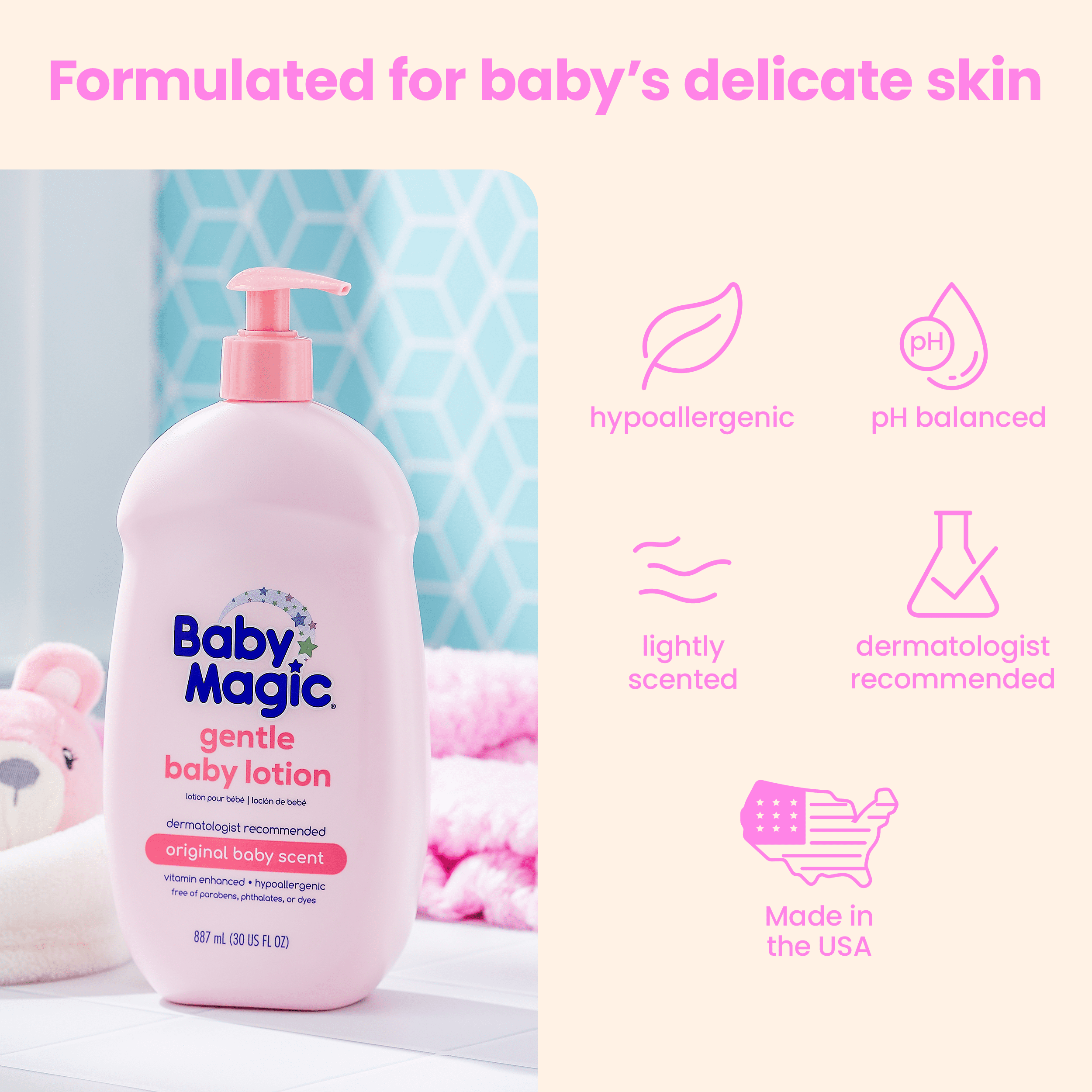 Baby Magic Gentle Baby Lotion, Original Baby Scent, Hypoallergenic, 30 oz.