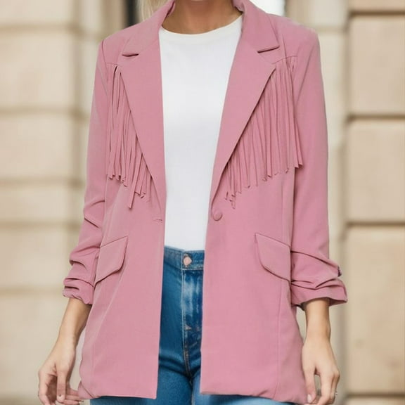 Vedolay Blazer Jackets Women's Fall Fashion 2023 Casual Blazers Long Sleeve Work Suit Jackets with Pockets,Pink M