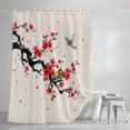 thumbnail image 4 of Red Spring Floral Small Stall Shower Curtain, Waterproof Shower Curtains for Bathroom, Birds Branches Watercolor Flowers Rustic Washable Fabric Bath Curtain for Bathtub with Hooks 36x72 Inches, 4 of 9