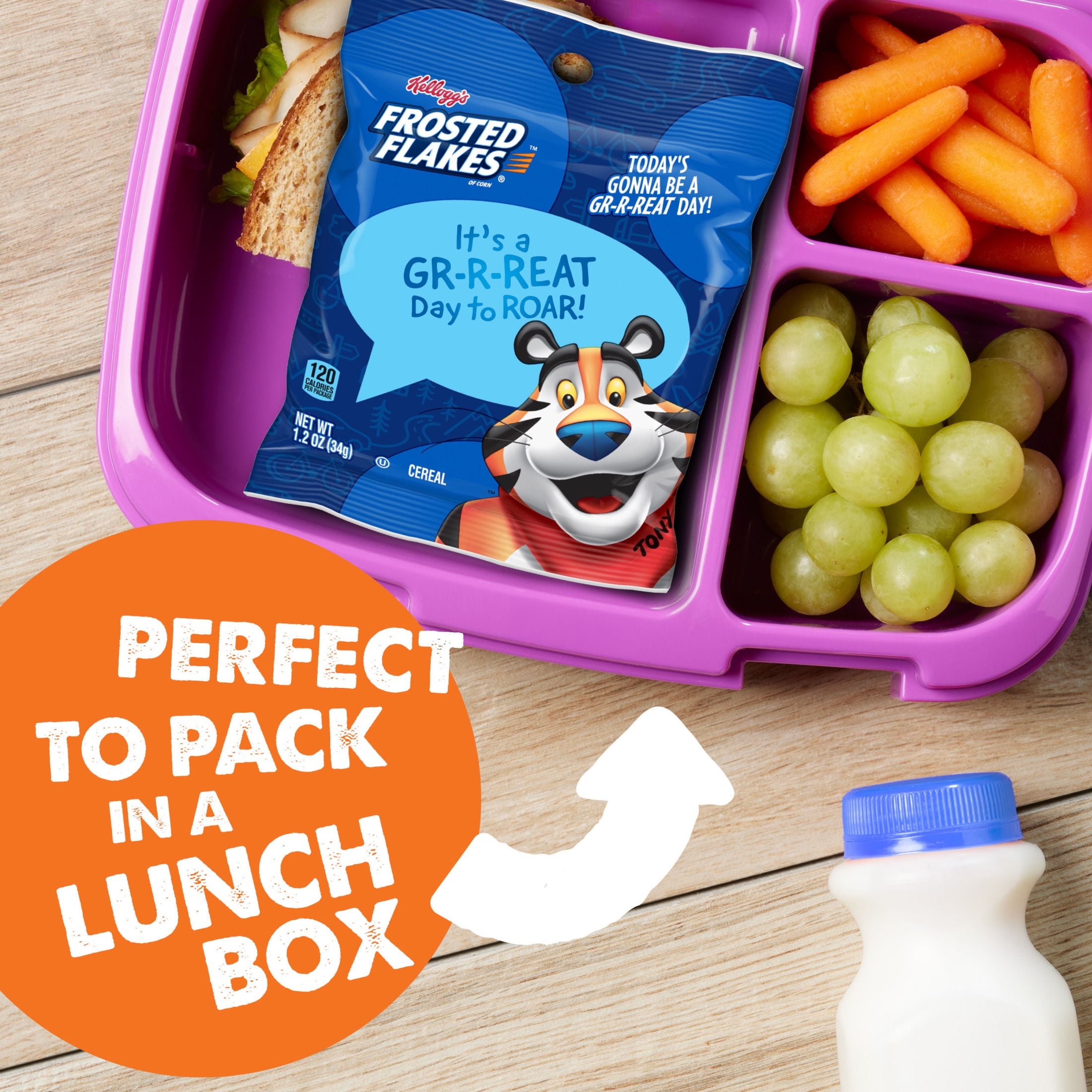 (4 pack) Kellogg's Frosted Flakes Go Packs Cereal, Kids Snacks, Lunch Snacks, Original, 12oz Box (10 Pouches)