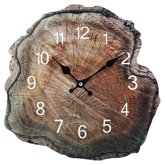 Reloj de pared de madera de 12 pulgadas con diseño de anillos anuales simulados, acabado en madera antigua, silencioso, para sala de estar, hogar y oficina.