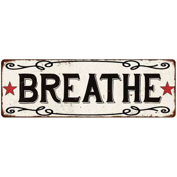 BREATHE Country Style w/Red Stars Vintage Look Metal Sign 6x18 206180078016