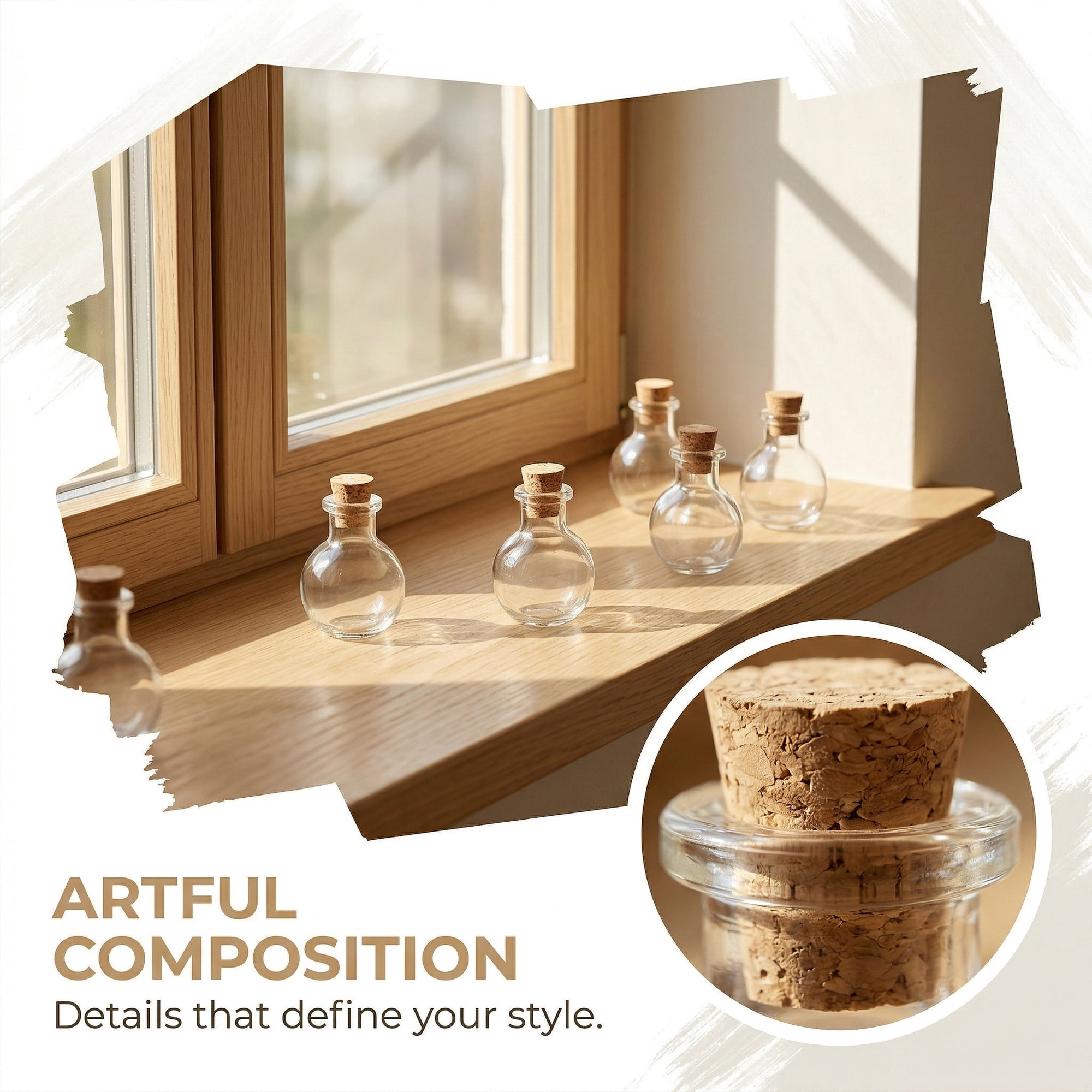 Unique Bargains 6Pcs Tiny Glass Bottles with Cork Stoppers Oval Shaped 0.8" x 0.8" x 1.2"