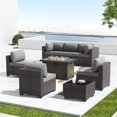 thumbnail image 1 of Kullavik 8-Piece Outdoor Patio Furniture Set with 55,000 BTU Fire Pit Table, PE Wicker Rattan Sectional Sofa & Coffee Table, All-Weather Waterproof Furniture for Backyard,Grey, 1 of 9