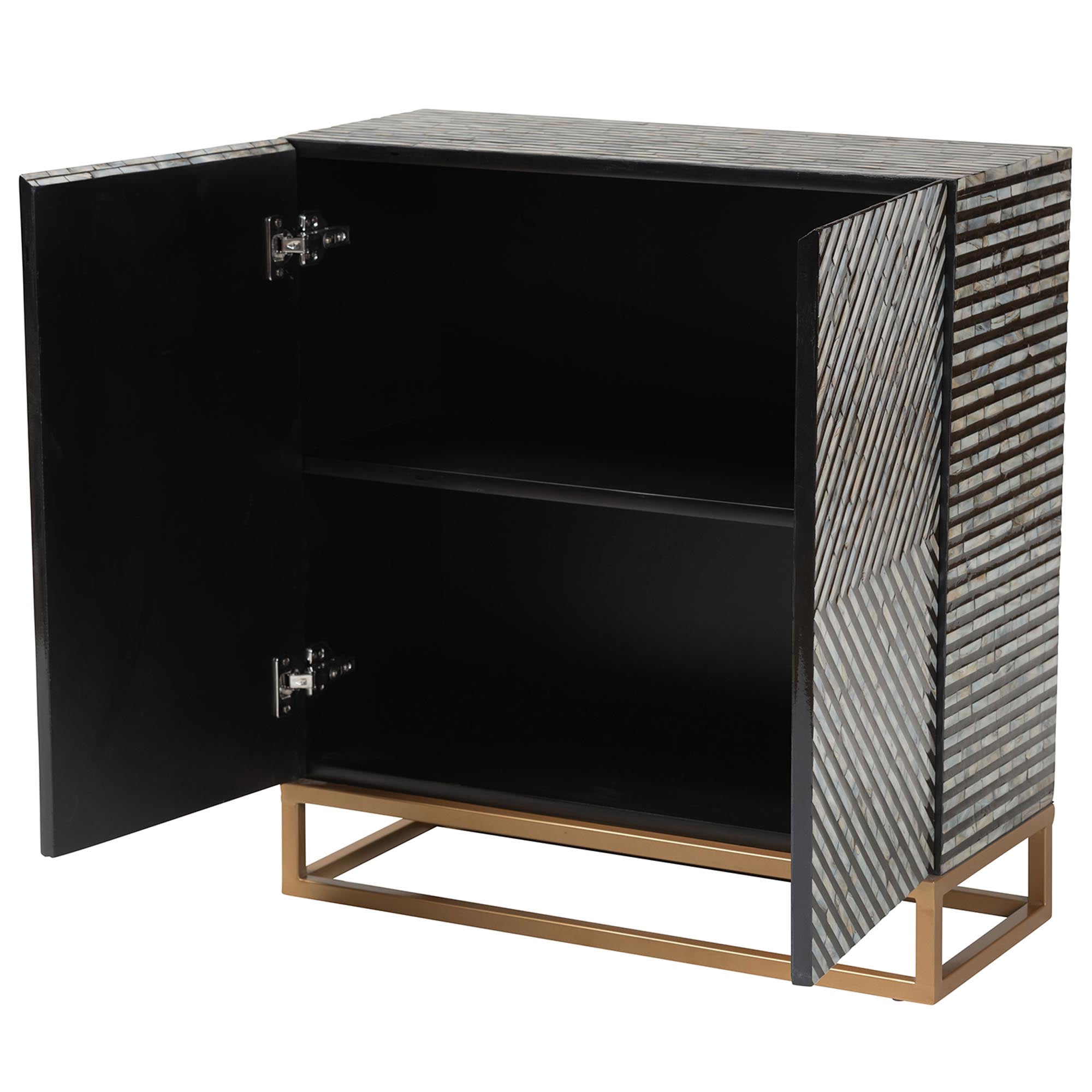 Baxton Studio Belenus Mother of Pearl BOHO Storage Cabinet, 2-Door, Black