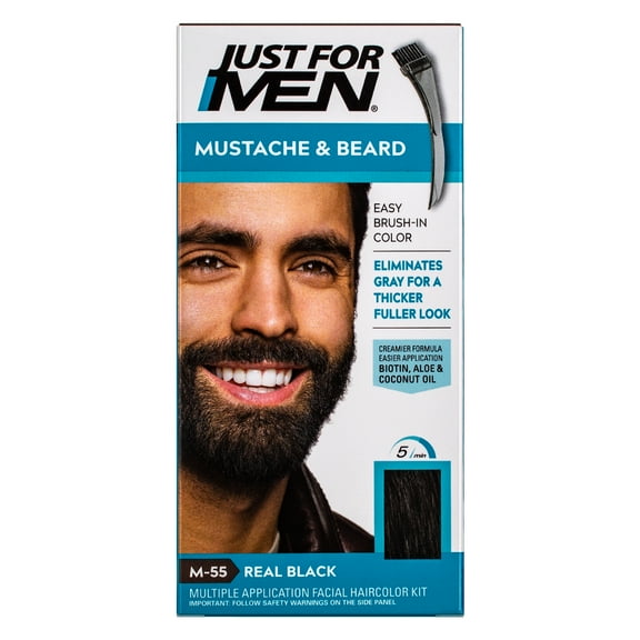 Just For Men Mustache Beard Brush In Color Gel, M 55 Real Black, Pack of 1