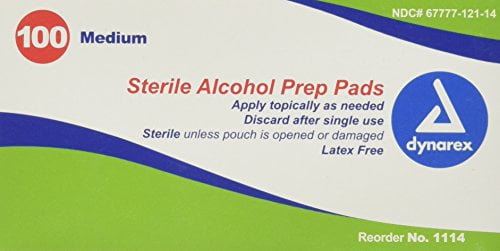 3 Pack Dynarex Alcohol Prep Pads Medium #1114 100 Latex Free Sterile Pads Each