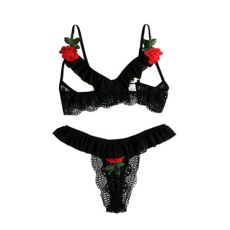 

adviicd Lingerie Bodysuit Women s Piece Ring Linked Triangle Bras and Thongs Lingerie Set Black XX-Large