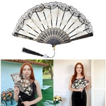 GIXUSIL Lace Hand Folding Fan, Wedding Fan,Chinese Foldable Handheld Fan for Women ,Rose Lace Fan Folding Folding Fan Dance Dance Ancient Style Hanfu Plastic Fan Black