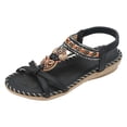 thumbnail image 5 of Rokment Womens Bohemian Beach Wedge Low Heels Dressy Sandals Ethnic Vintage Rhinestones Heart Charms Elastic Ankles Strap Comfortable Dress Walking Summer Shoes A Size 6, 5 of 6