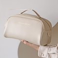 thumbnail image 5 of Multifunctional Creative Double Zipper Simple Solid Color Pu Leather Large Travel Toiletry Bag Women Cosmetic Bag Storage Bag Makeup Case BROWN, 5 of 8