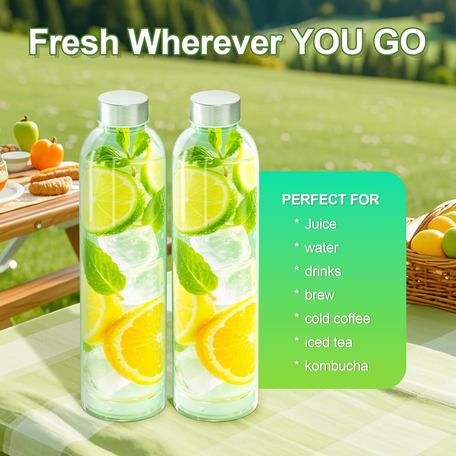 stusgo 18Oz Glass Bottles with Lids Set of 10,Bottle Containers for Liquid, BPA Free,Clear Glass Water Bottles with Stainless Steel Leak Proof Lids for Home, Office,Gym & Outdoors