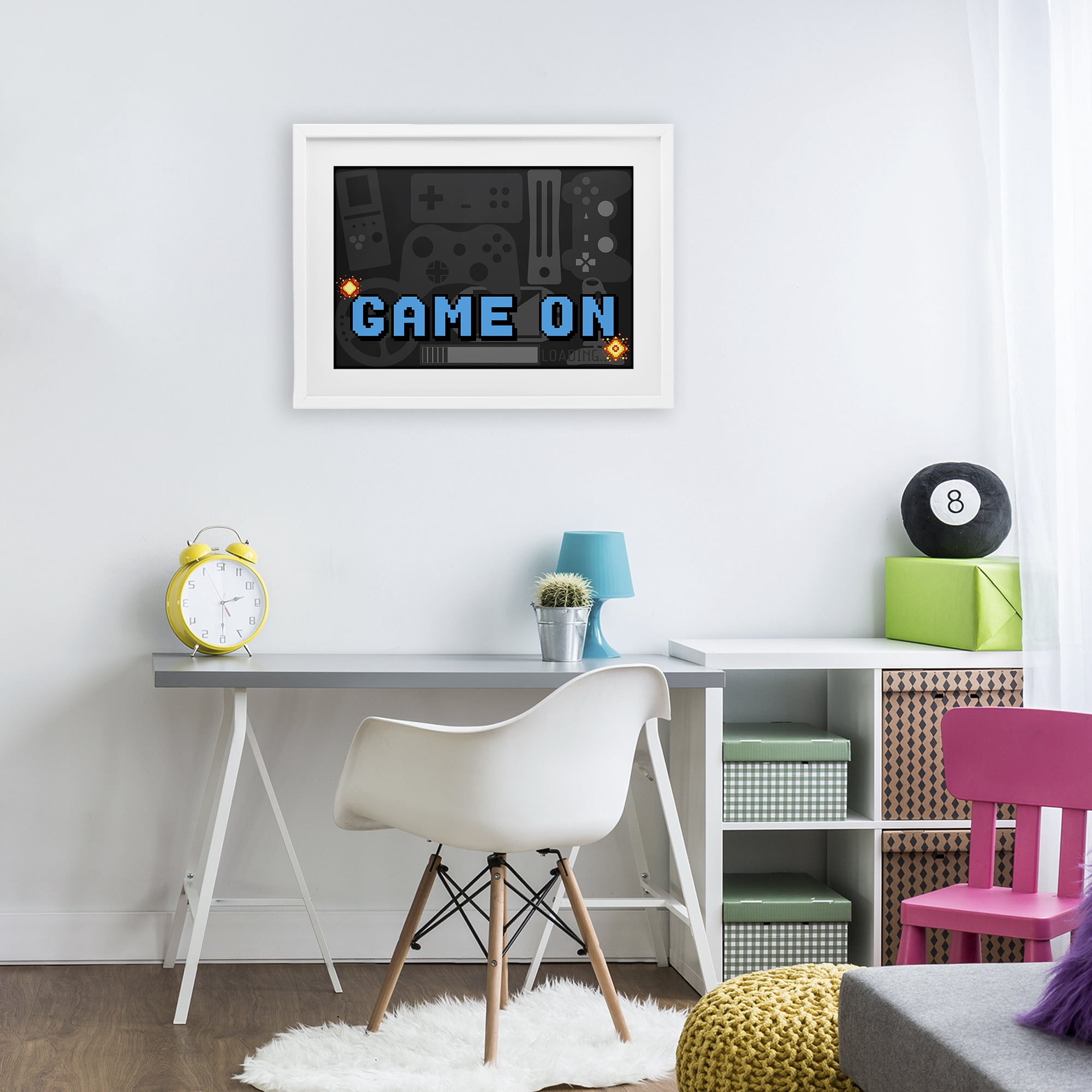 Stupell Industries Game On Arcade White Framed Print Under Glass, design by Kim Allen