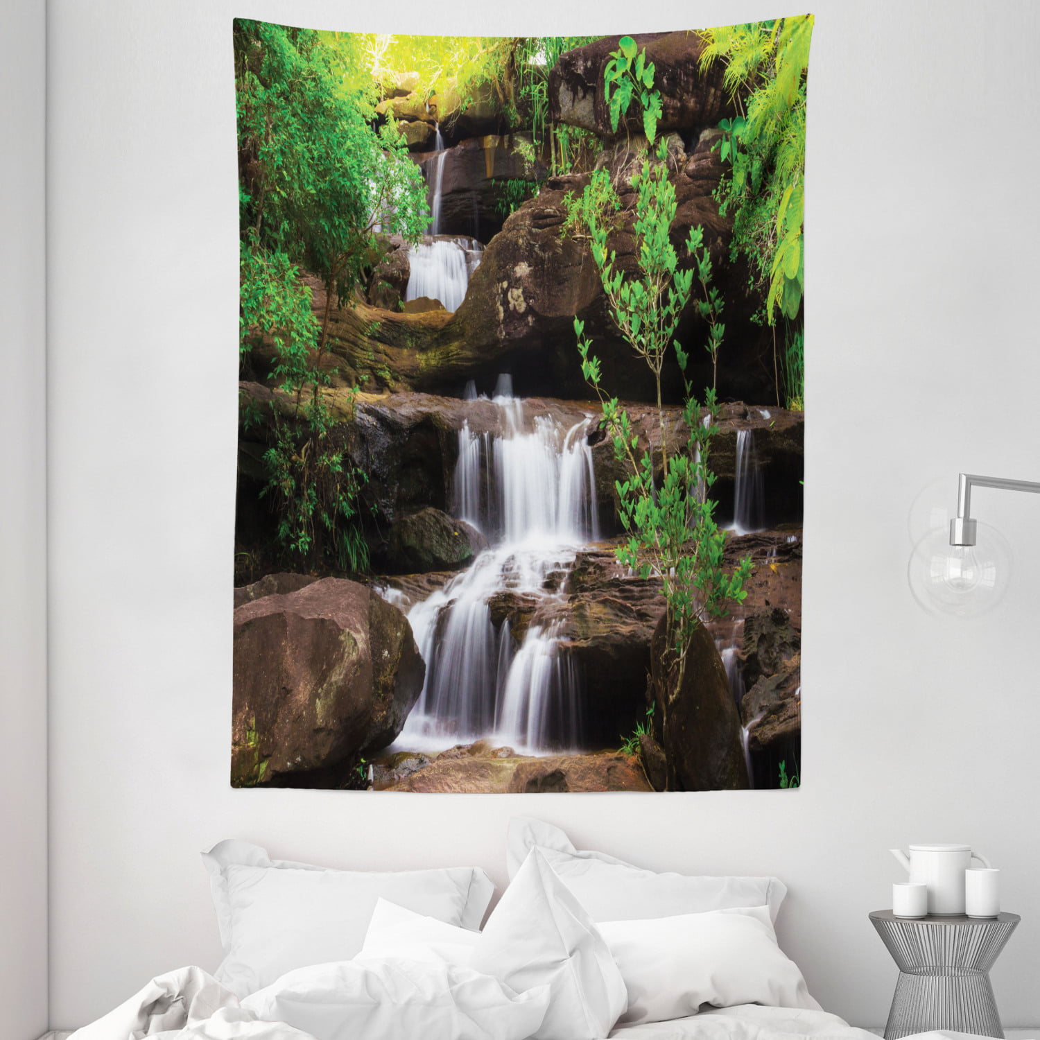 Waterfall Tapestry,Nature Tapestry,Beautiful Blue Sky Natural Scenery Nature Landscape Tapestry Wall Hanging,Art Wall Tapestry for Bedroom Aesthetic Teen Girl Men Room Decor College Dorm Large 80”x60” 