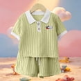thumbnail image 4 of Juorvia Girls Summer Outfits 2pc Toddler Tween Sweatsuit Loose Fitted Collared T-Shirts Drawstring Waist Shorts(5-6 Years,Green), 4 of 7