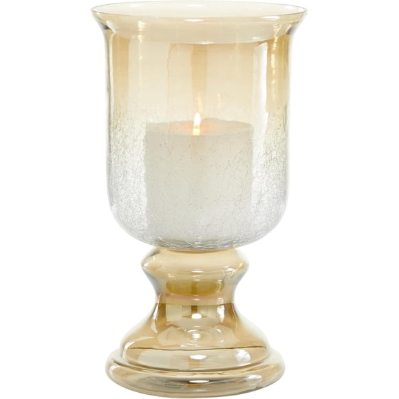 Deco 79 Glass Handmade Turned Style Pillar Hurricane Lamp with Smoked Glass Finish, 8" x 8" x 14", Brown