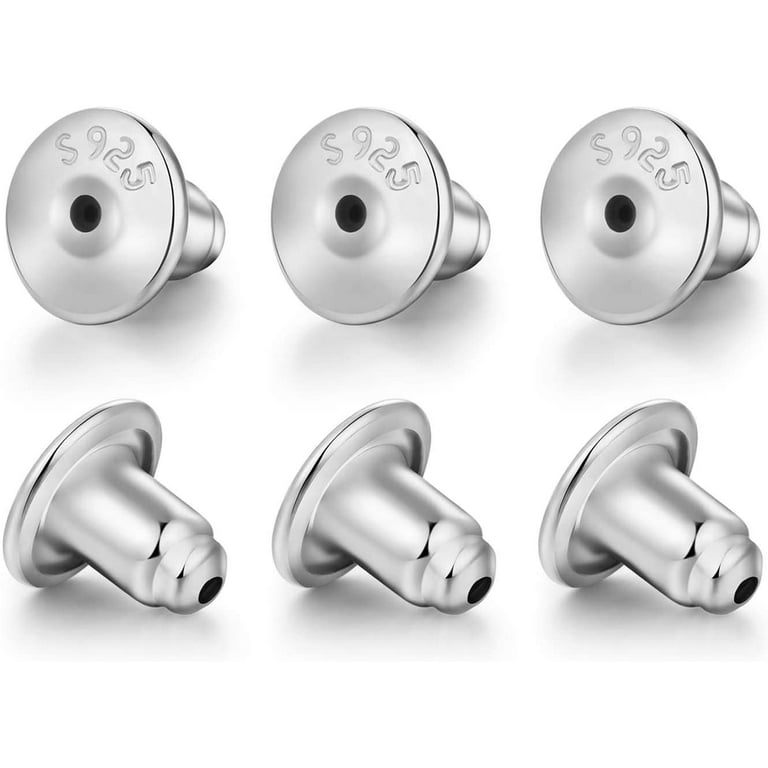 14K Gold Bullet Locking Earring Backs for Diamond Studs,925 Sterling Silver  Hypoallergenic Replacements Backings for Pierced Earrings, Silver 3 Pairs  6mm 