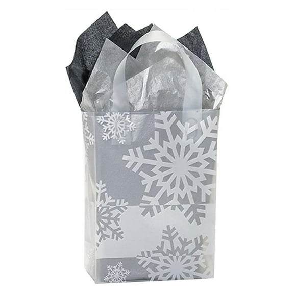 Snowflake Flurry Plastic Shopping Bags - Cub Size - 8in. X 4in. X 10in. - 5 Bags
