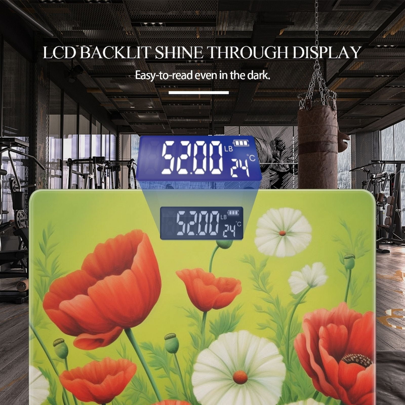 Bathroom Scale, Highly Accurate Digital Body Scale,Precisely Measures Weight up to 400 lbs-Red Poppies And White Daisies In The Grass